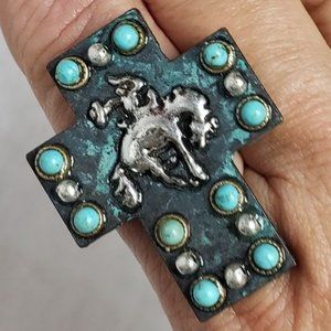 Western Cross Rodeo Bronco Cowgirl Stretch Ring